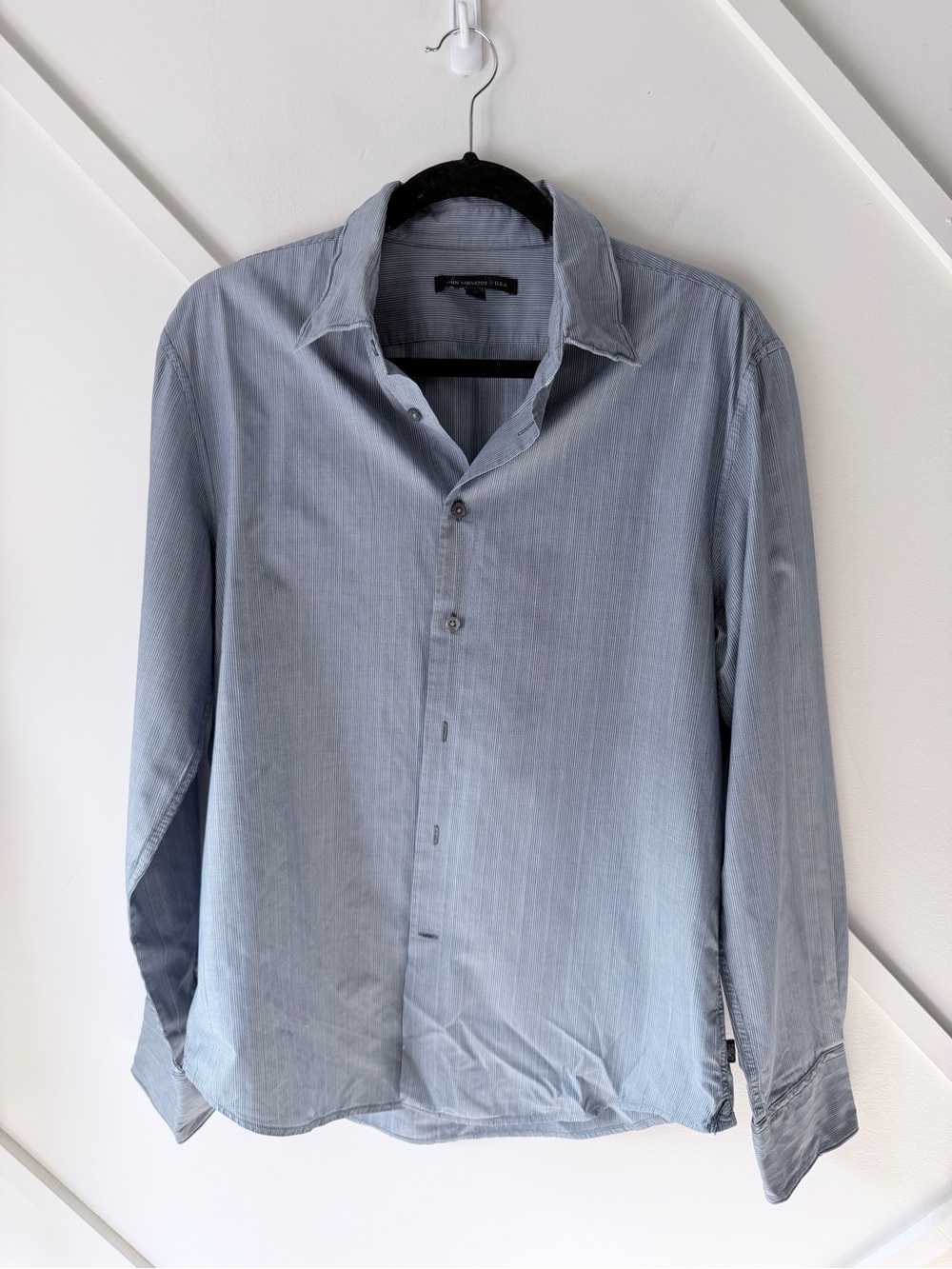 John Varvatos USA Blue Micro Stripe Button Front Shirt Medium | Casual | AS IS